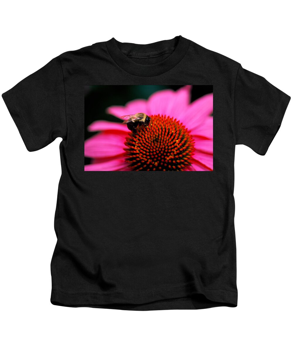 Floral Kids T-Shirt featuring the photograph Bee on flower by Matt Swinden