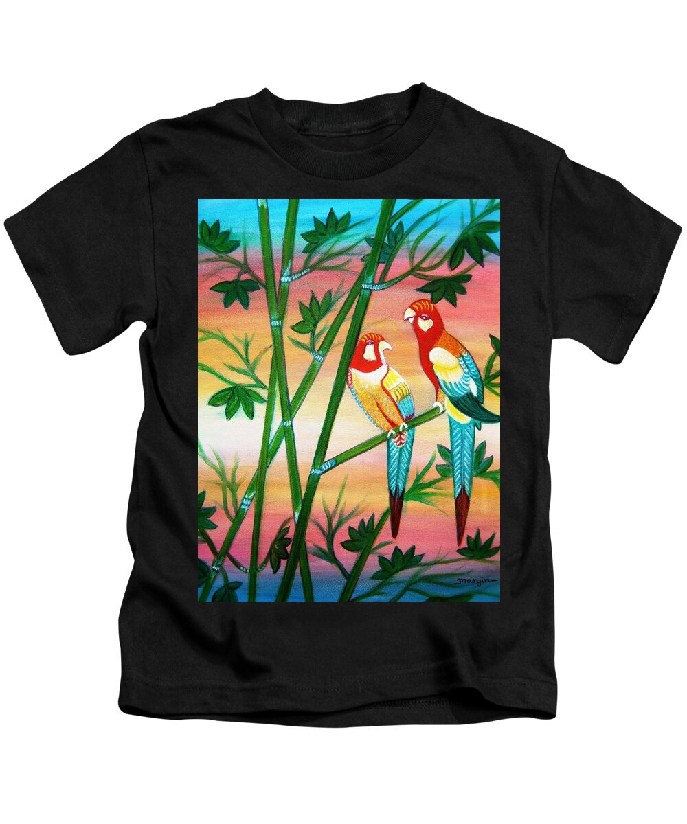 Birds Kids T-Shirt featuring the painting Birds in Paradise by Manjiri Kanvinde