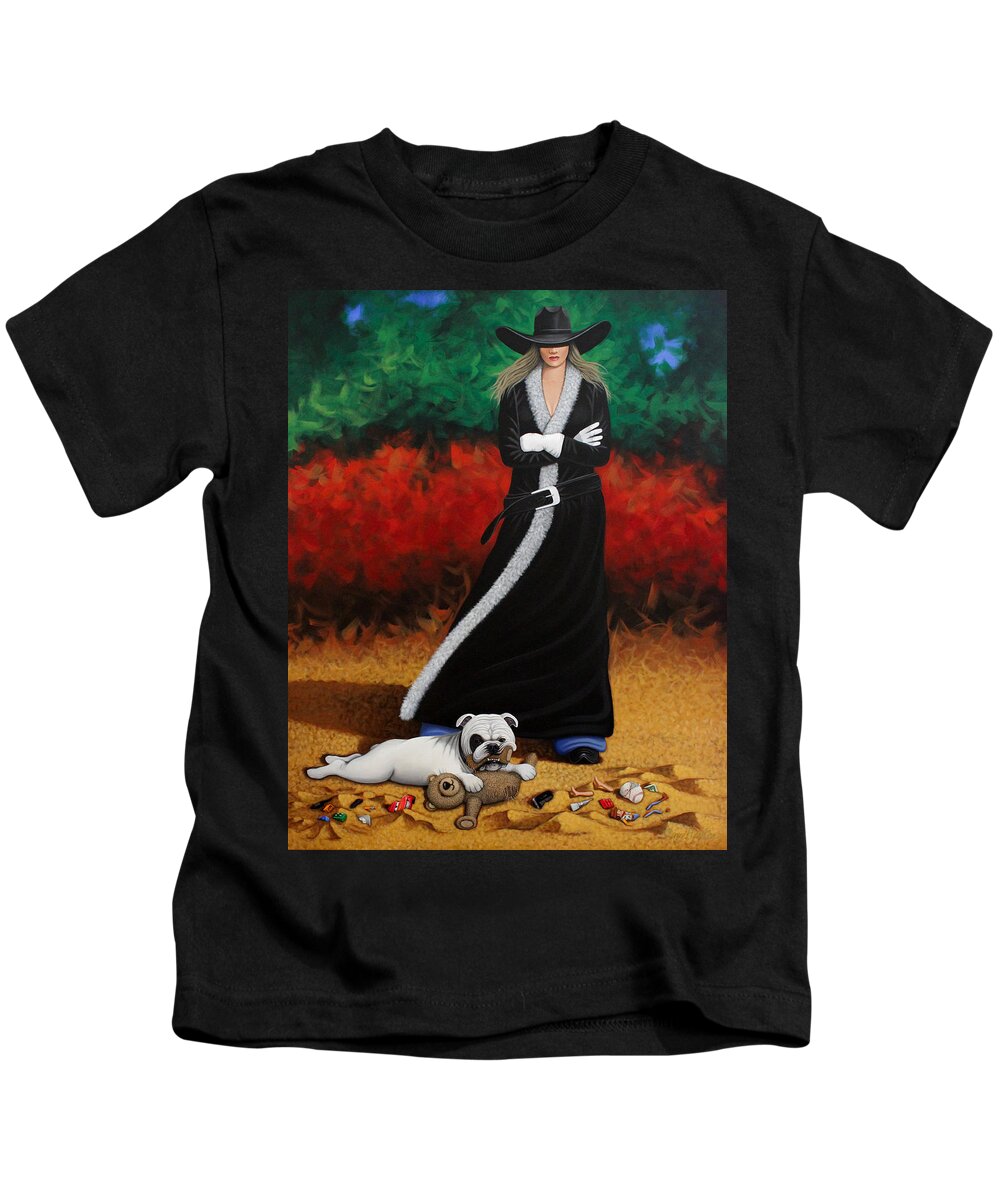 Dog Painting Kids T-Shirt featuring the painting Black Eyed Bully by Lance Headlee