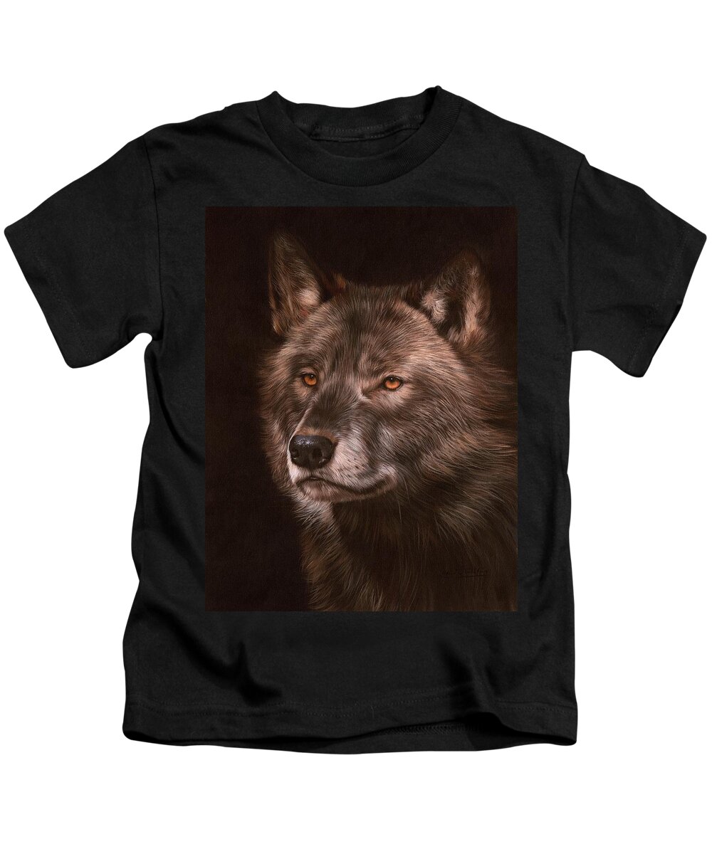 Wolf Kids T-Shirt featuring the painting Black Wolf by David Stribbling