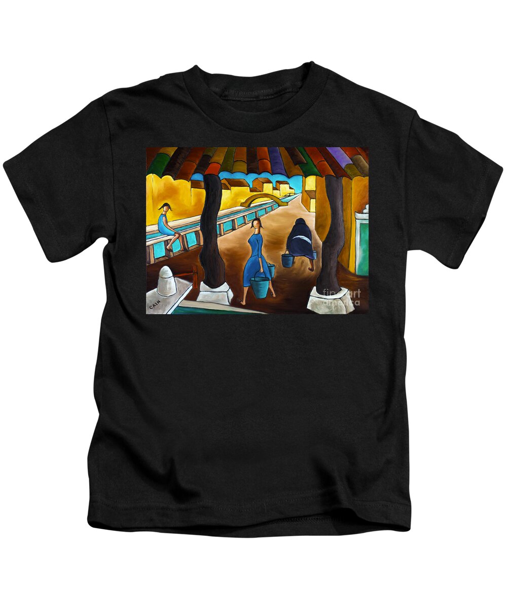 Mediterranean Canal Kids T-Shirt featuring the painting Blue Canal by William Cain