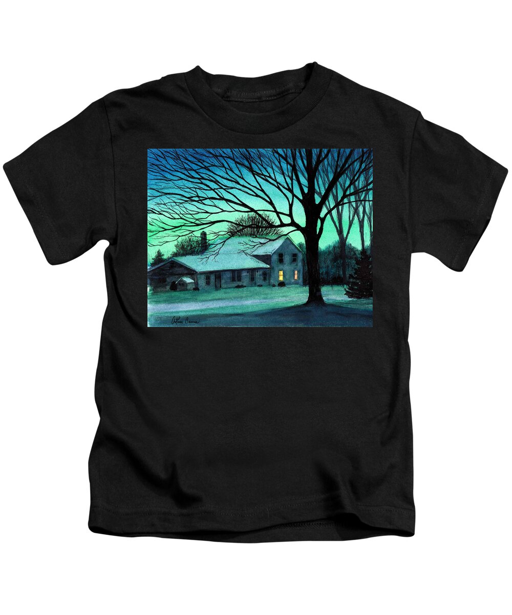 Landscape Kids T-Shirt featuring the painting Blue Green Evening by Arthur Barnes