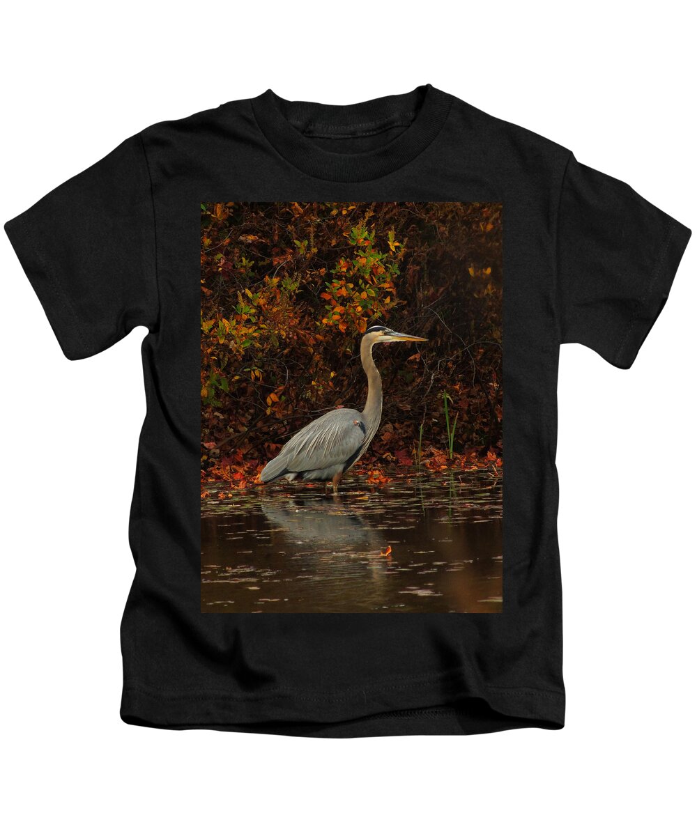 Blue Heron Kids T-Shirt featuring the photograph Blue Heron in the Fall by Raymond Salani III