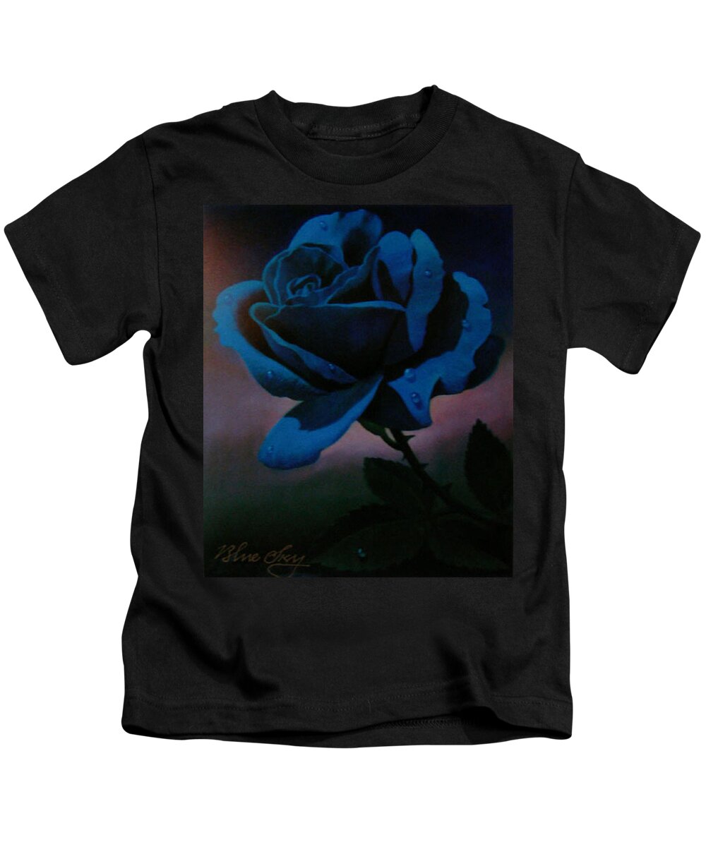 Rose Kids T-Shirt featuring the painting Blue Rose by Blue Sky