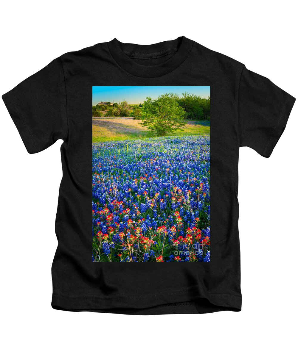 America Kids T-Shirt featuring the photograph Bluebonnet Carpet by Inge Johnsson