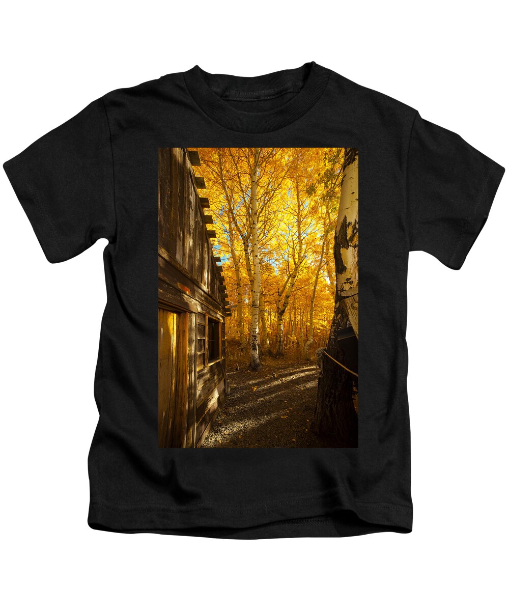 Boat House Among The Autumn Leaves Kids T-Shirt featuring the photograph Boat House Among The Autumn Leaves by Jerry Cowart