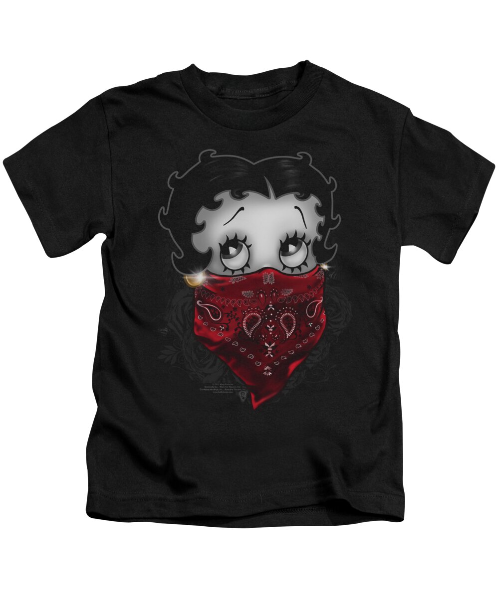 Betty Boop Kids T-Shirt featuring the digital art Boop - Bandana And Roses by Brand A