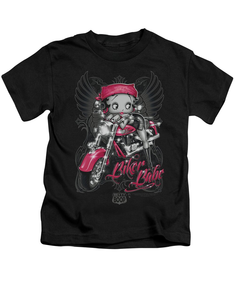 Betty Boop Kids T-Shirt featuring the digital art Boop - Biker Babe by Brand A