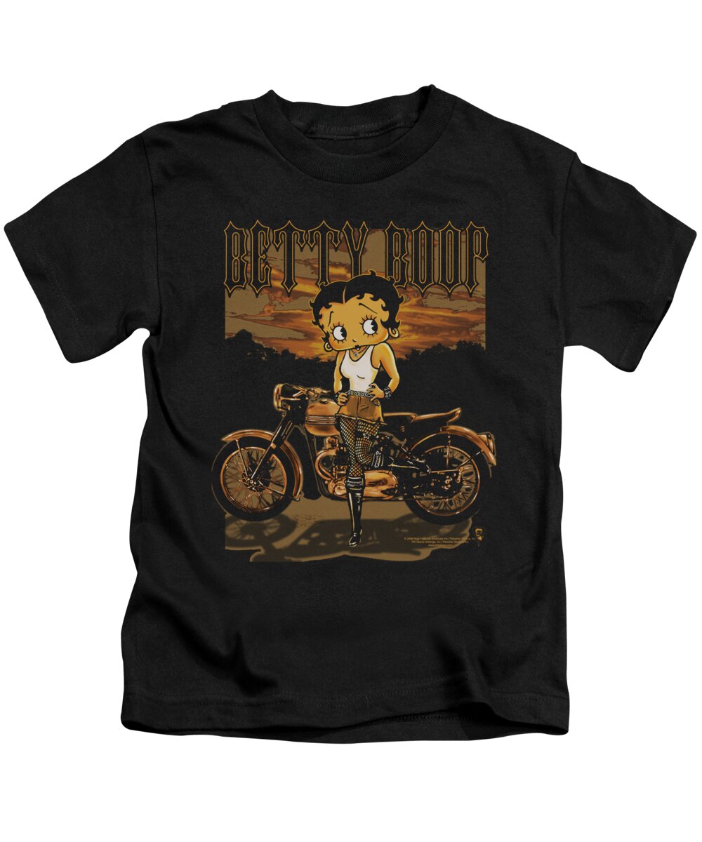 Betty Boop Kids T-Shirt featuring the digital art Boop - Rebel Rider by Brand A