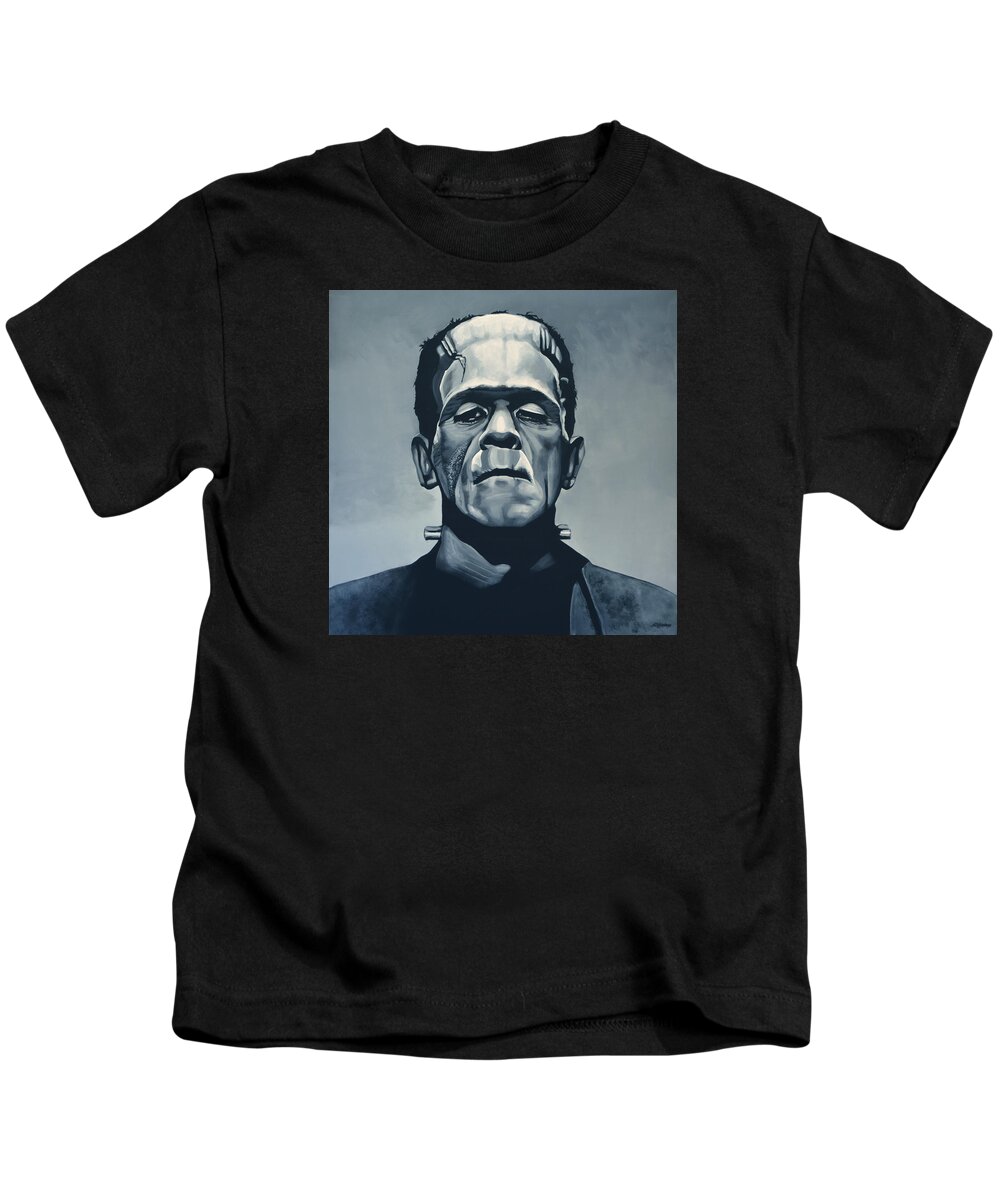 Frankenstein Kids T-Shirt featuring the painting Boris Karloff as Frankenstein by Paul Meijering