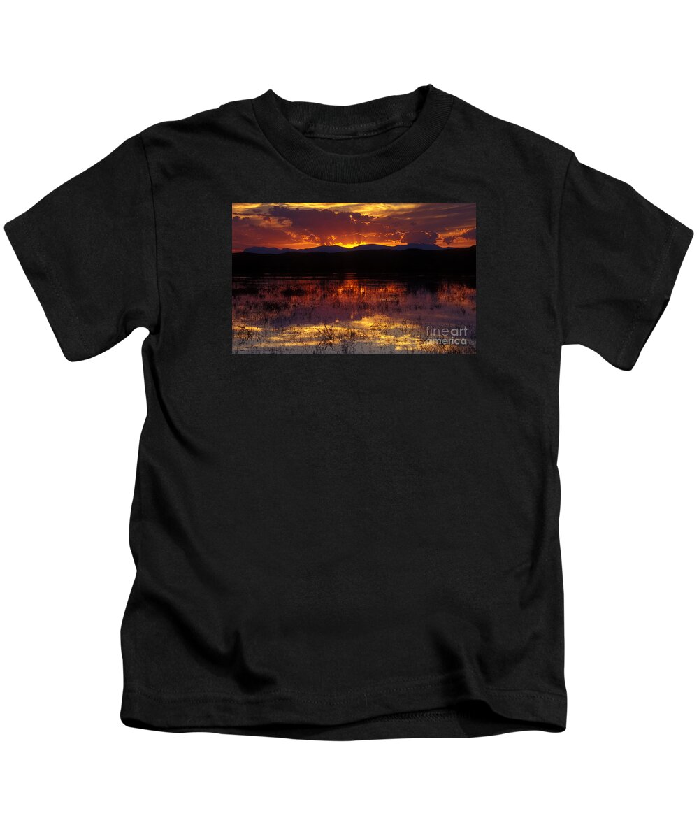 Bosque Kids T-Shirt featuring the photograph Bosque Sunset - orange by Steven Ralser