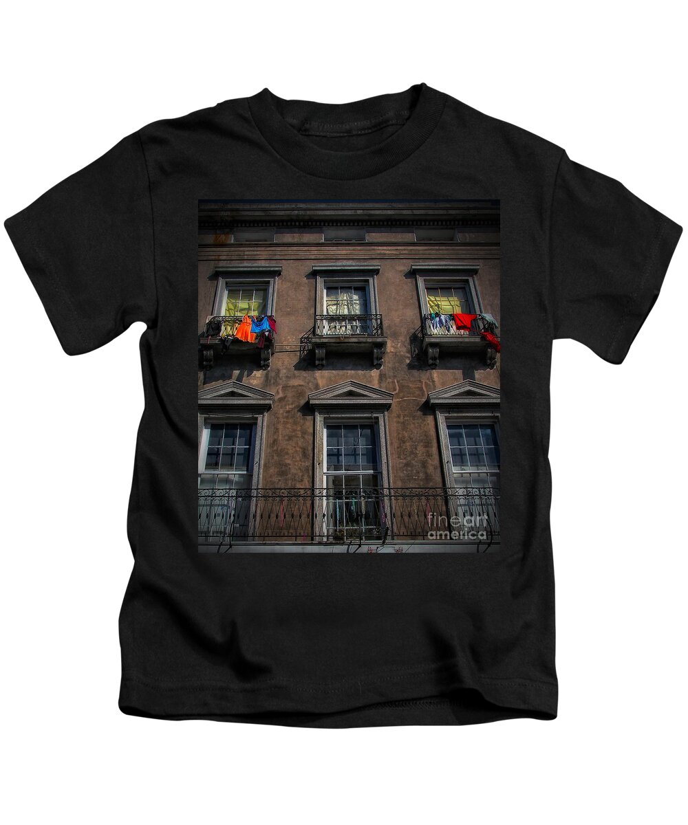 Balcony Kids T-Shirt featuring the photograph Bourbon Street Balconies New Orleans by Kathleen K Parker