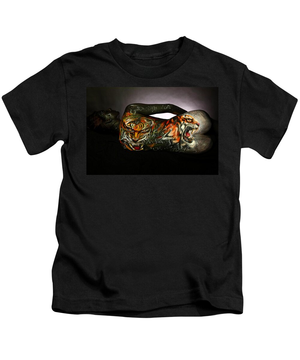 Fine Art Body Paint Kids T-Shirt featuring the photograph Breaking Point by Angela Rene Roberts and Cully Firmin
