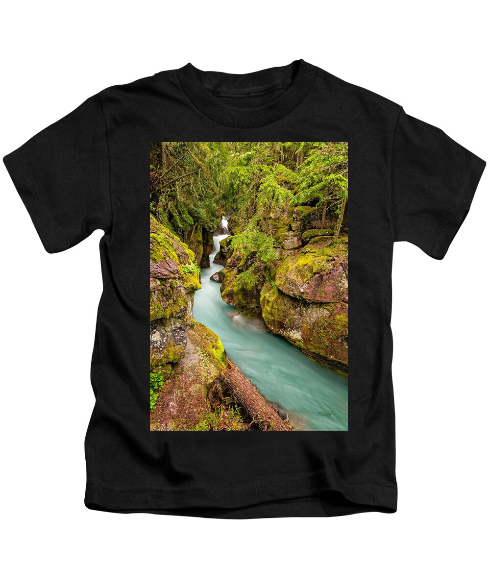 Water Kids T-Shirt featuring the photograph Bridge View of Avalanche Gorge Waterfalls by Fred J Lord