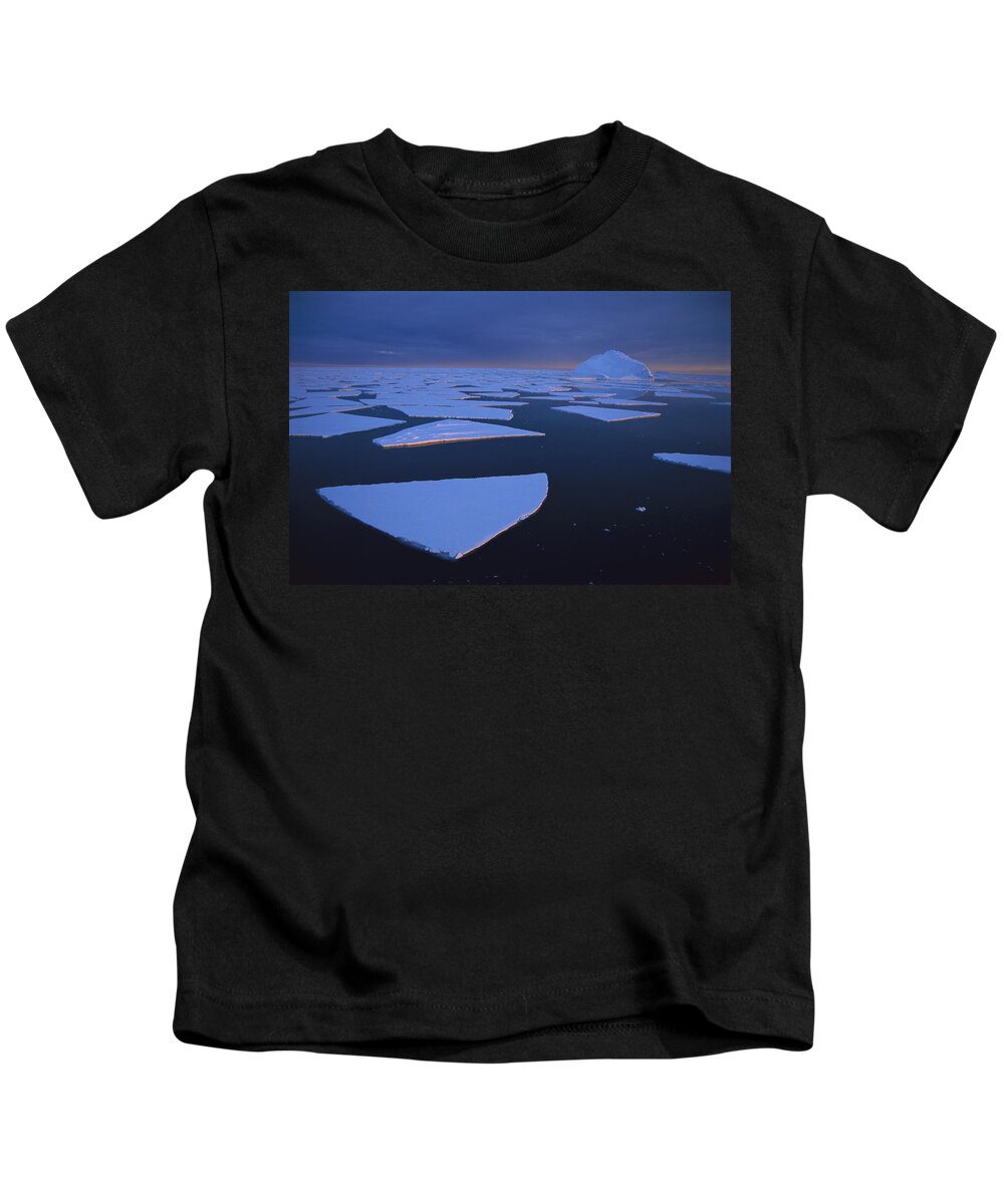 Feb0514 Kids T-Shirt featuring the photograph Broken Fast Ice Under Midnight Sun by Tui De Roy