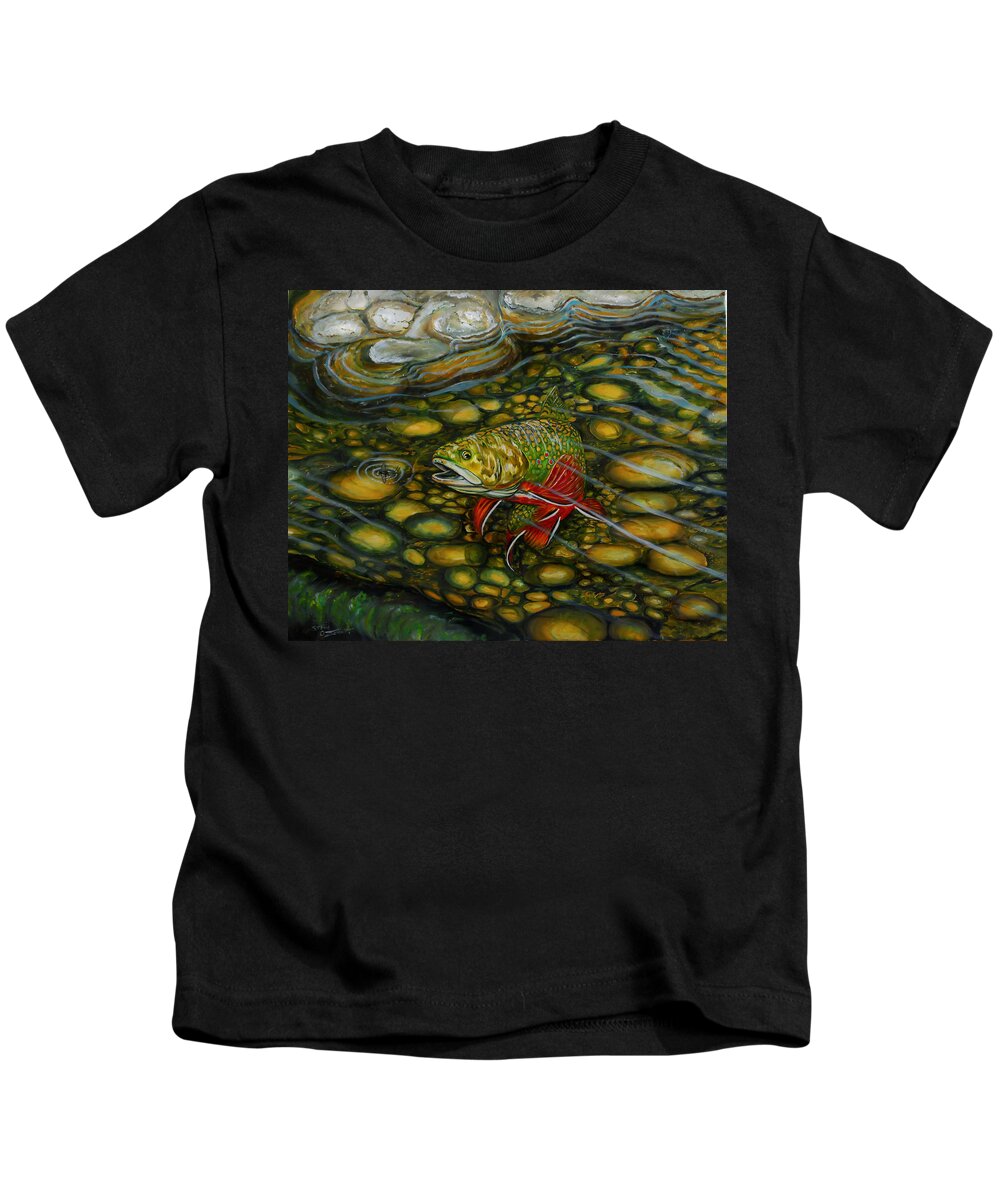 Brook Trout Kids T-Shirt featuring the painting Brook Trout by Steve Ozment