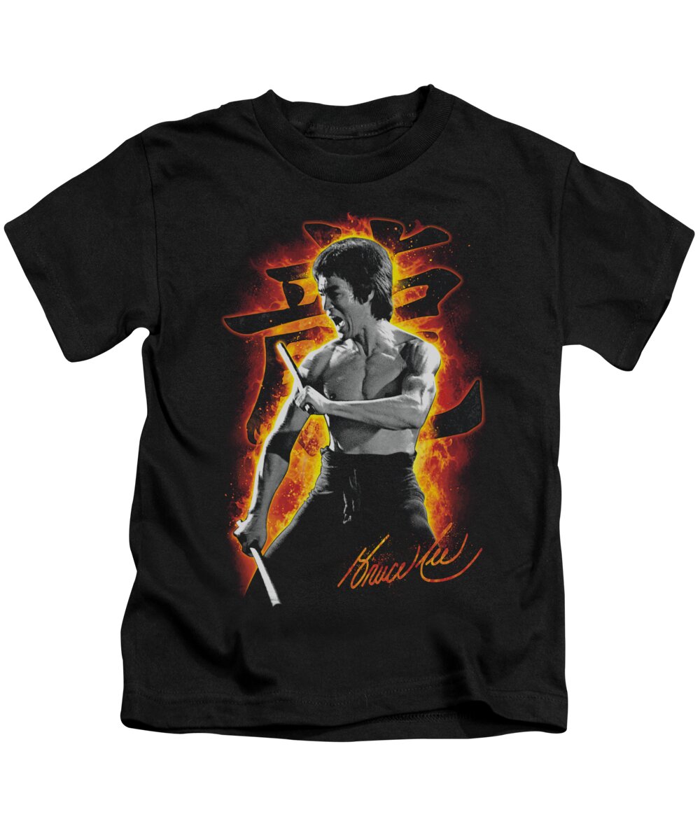 Bruce Lee Kids T-Shirt featuring the digital art Bruce Lee - Dragon Fire by Brand A