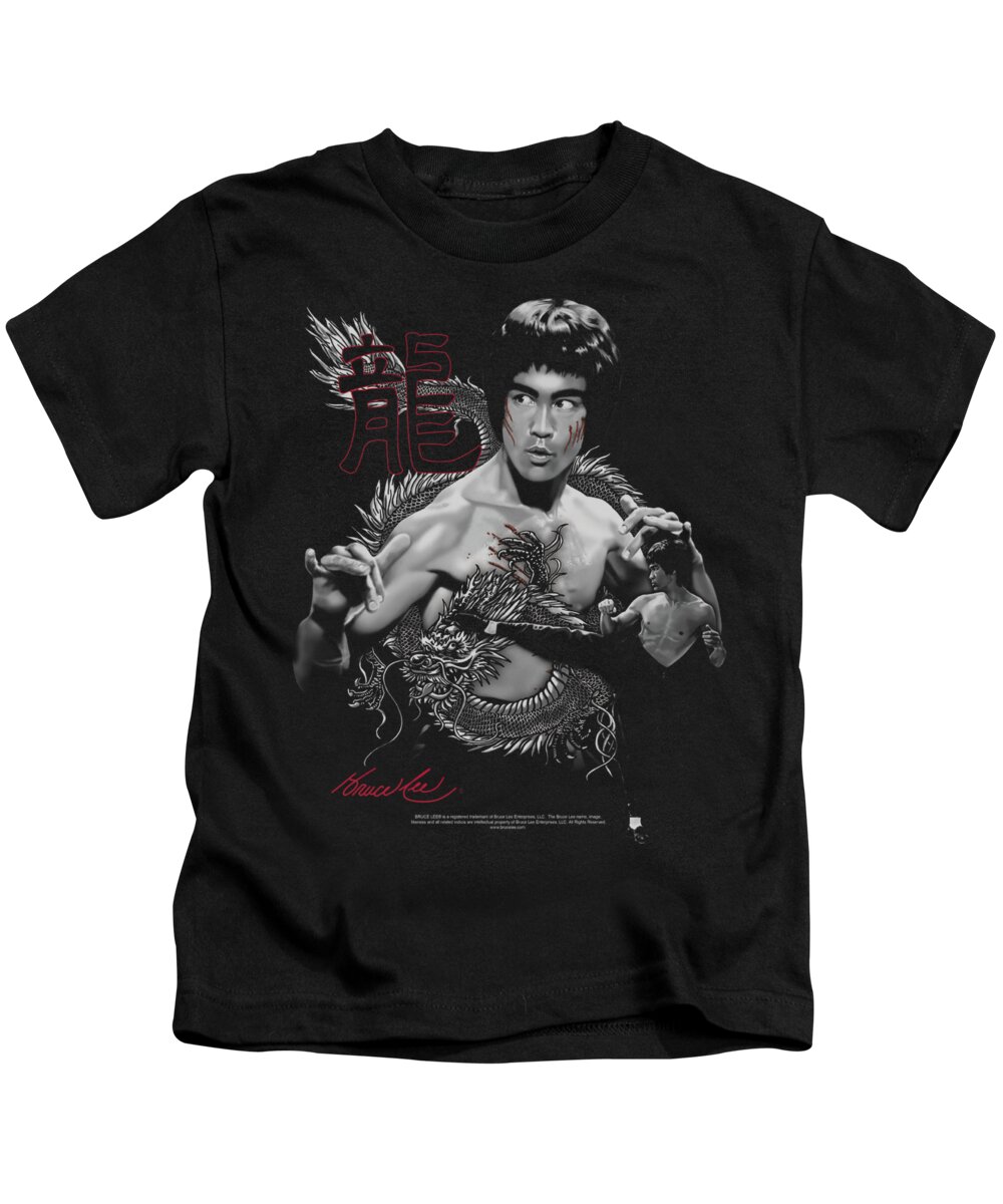 Celebrity Kids T-Shirt featuring the digital art Bruce Lee - The Dragon by Brand A