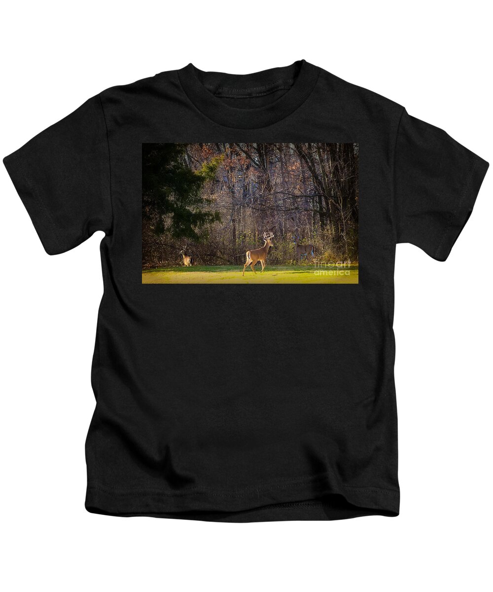 Andscape Kids T-Shirt featuring the photograph Bucks and Babes Deer by Peggy Franz