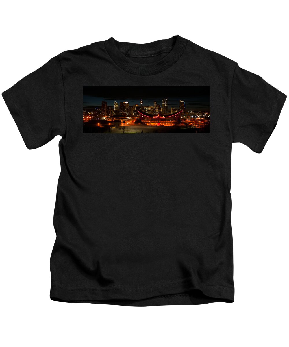 Alberta Kids T-Shirt featuring the photograph Calgary At Night by Guy Whiteley