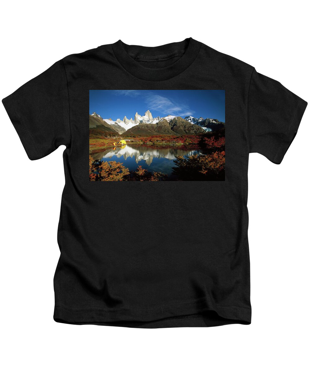 00260065 Kids T-Shirt featuring the photograph Camp Beside Small Pond Below Fitzroy by Colin Monteath