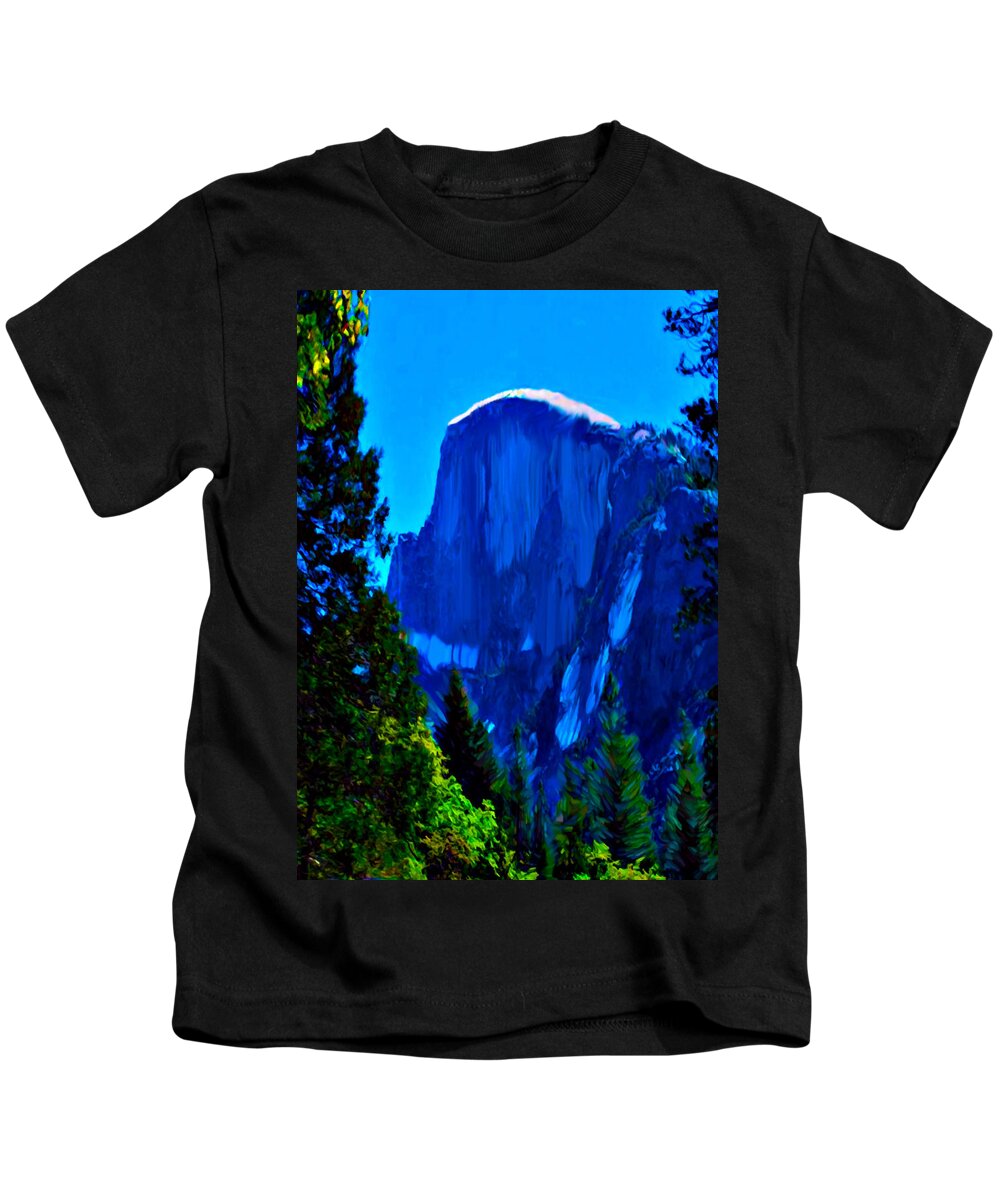 Yosemite National Park Kids T-Shirt featuring the painting Camping Half Dome Yosemite National Park by Bob and Nadine Johnston