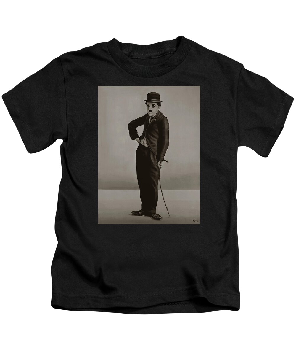 Charlie Chaplin Kids T-Shirt featuring the painting Charlie Chaplin Painting by Paul Meijering
