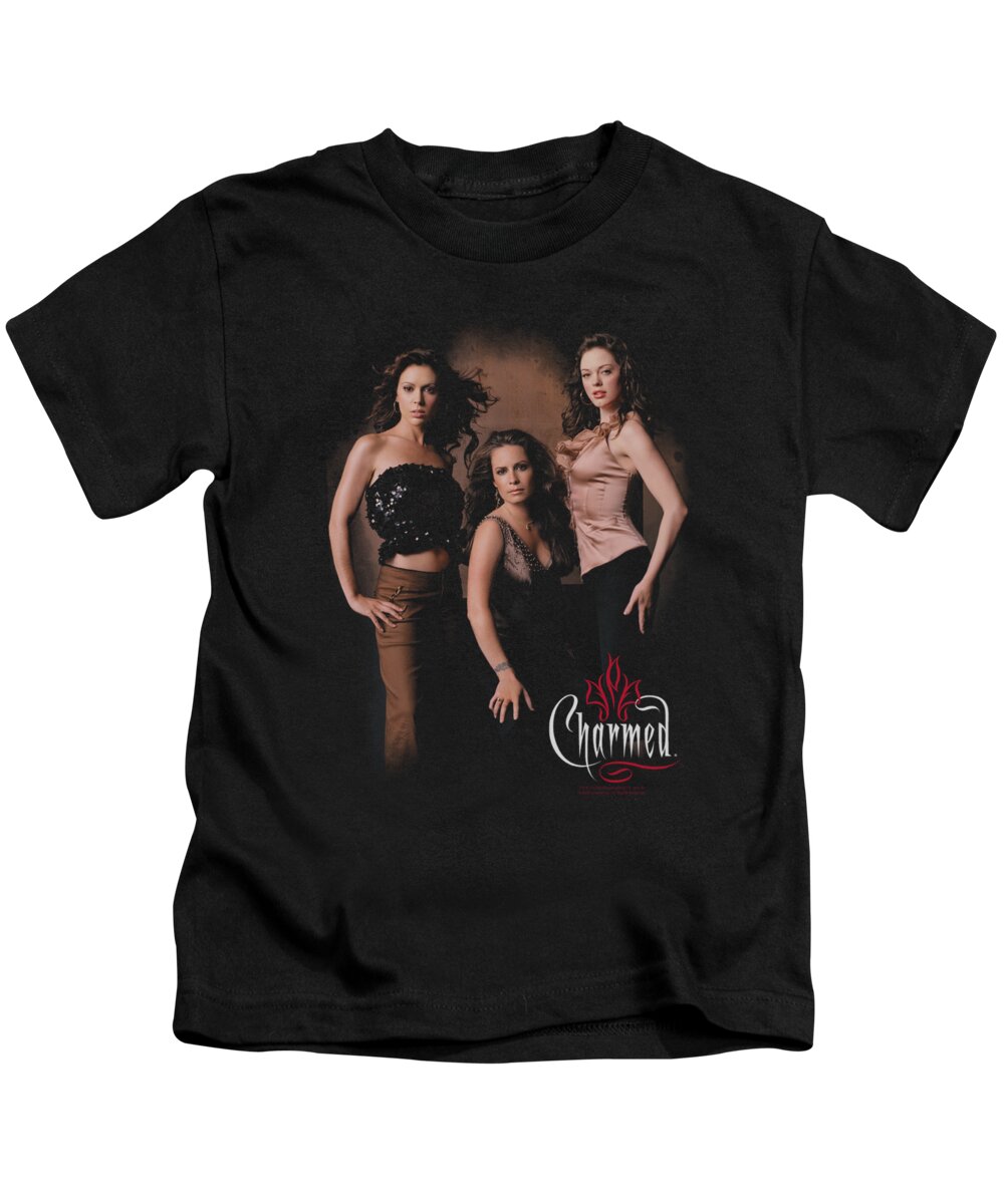 Charmed Kids T-Shirt featuring the digital art Charmed - Three Hot Witches by Brand A
