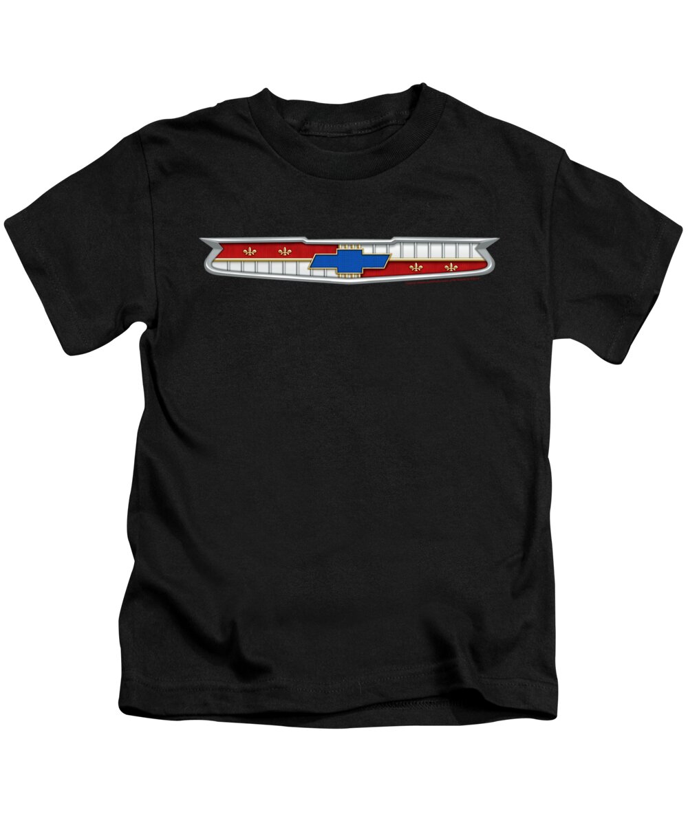  Kids T-Shirt featuring the digital art Chevrolet - 56 Bel Air Emblem by Brand A