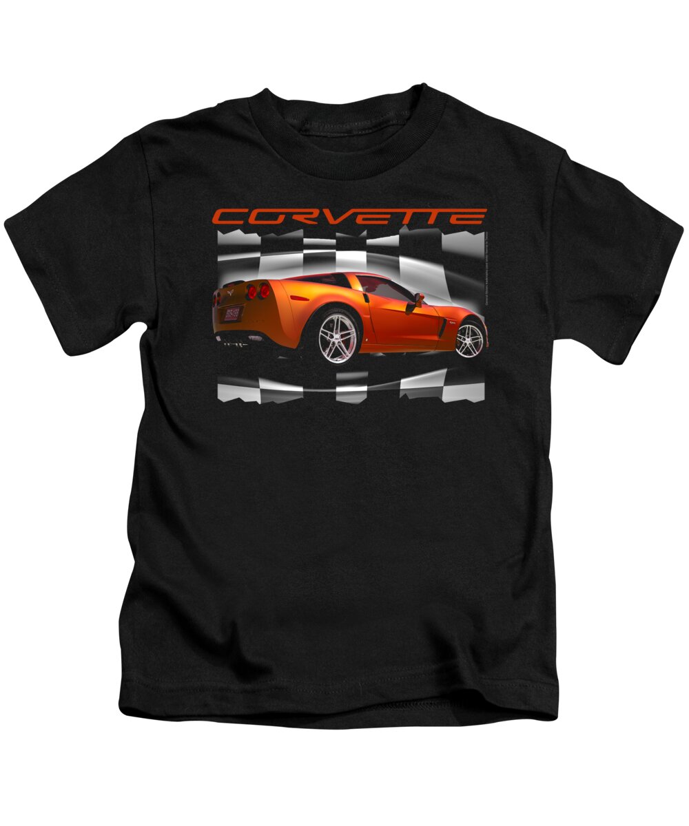  Kids T-Shirt featuring the digital art Chevrolet - Orange Z06 Vette by Brand A
