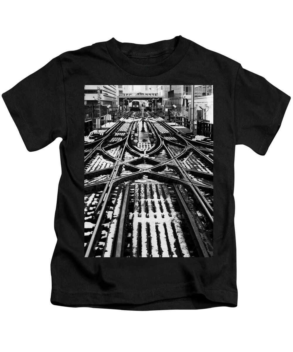 Chicago Kids T-Shirt featuring the photograph Chicago 'L' Tracks Winter by Kyle Hanson
