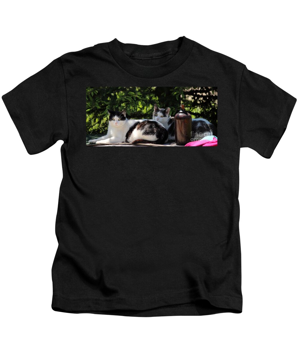 Cats Kids T-Shirt featuring the photograph Chillin' Brothers by Janice Byer