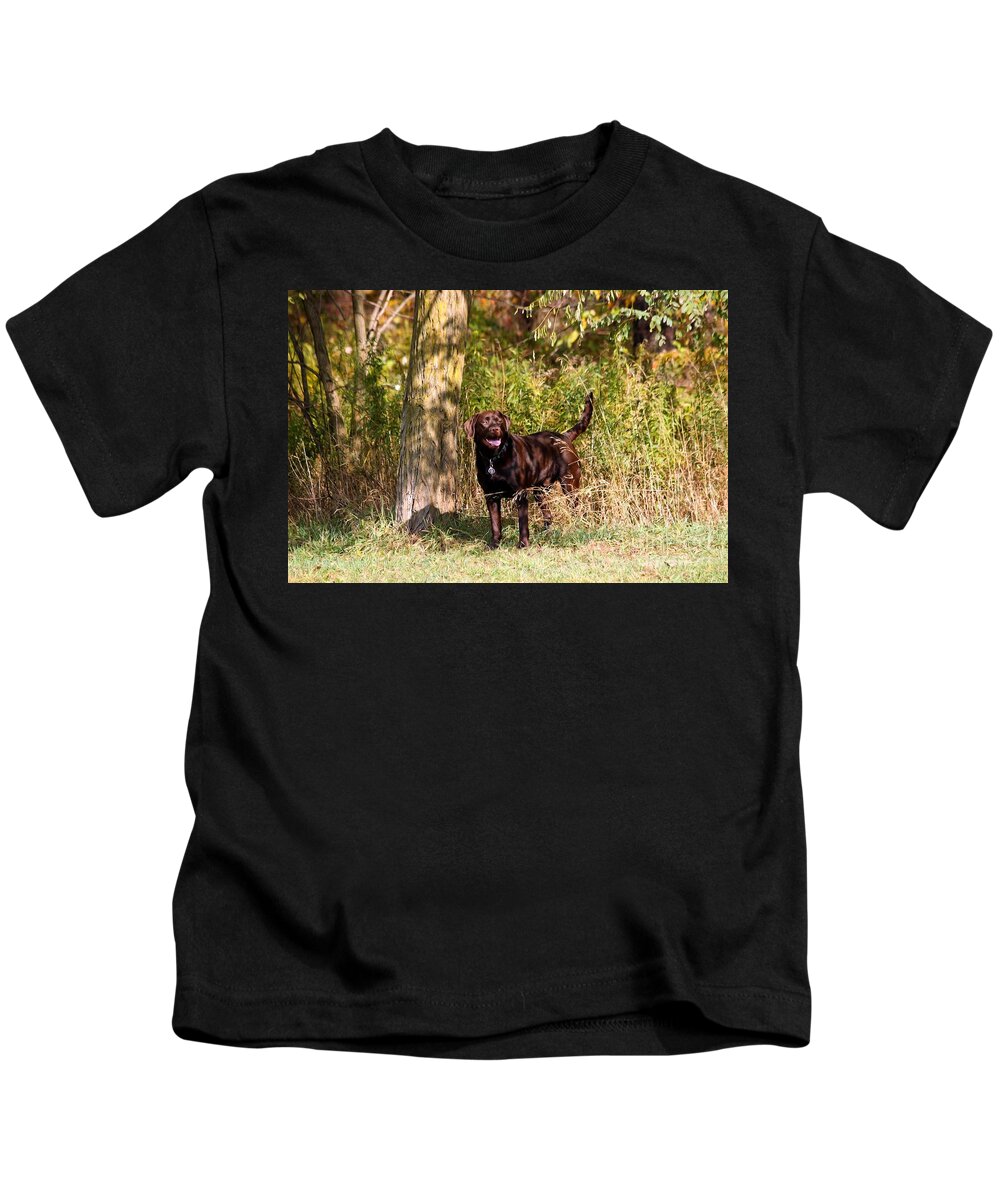 Dog Kids T-Shirt featuring the photograph Chocolate Lab Cuteness by Janice Byer