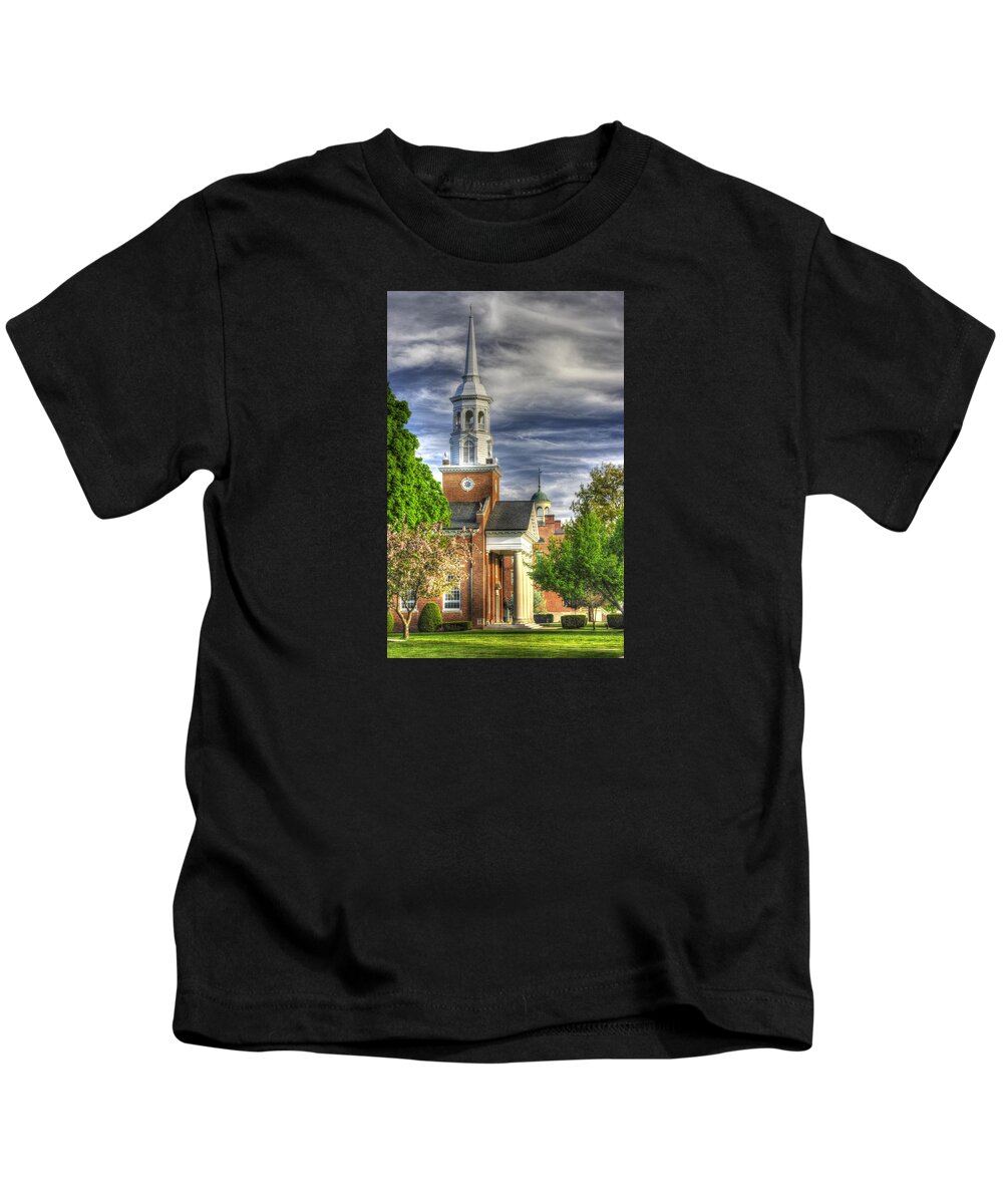Gettysburg Kids T-Shirt featuring the photograph Church of the Abiding Presence 1A - Lutheran Theological Seminary at Gettysburg Spring by Michael Mazaika