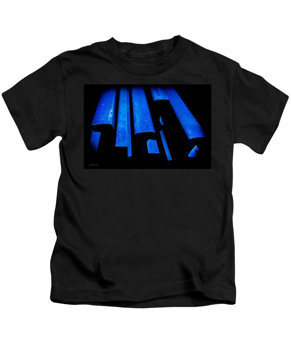 Abstracts Kids T-Shirt featuring the photograph Cold Blue Steel by Steven Milner