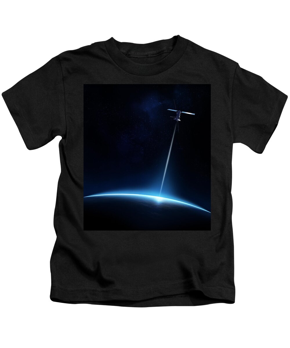 Atmosphere Kids T-Shirt featuring the photograph Communication between satellite and earth by Johan Swanepoel