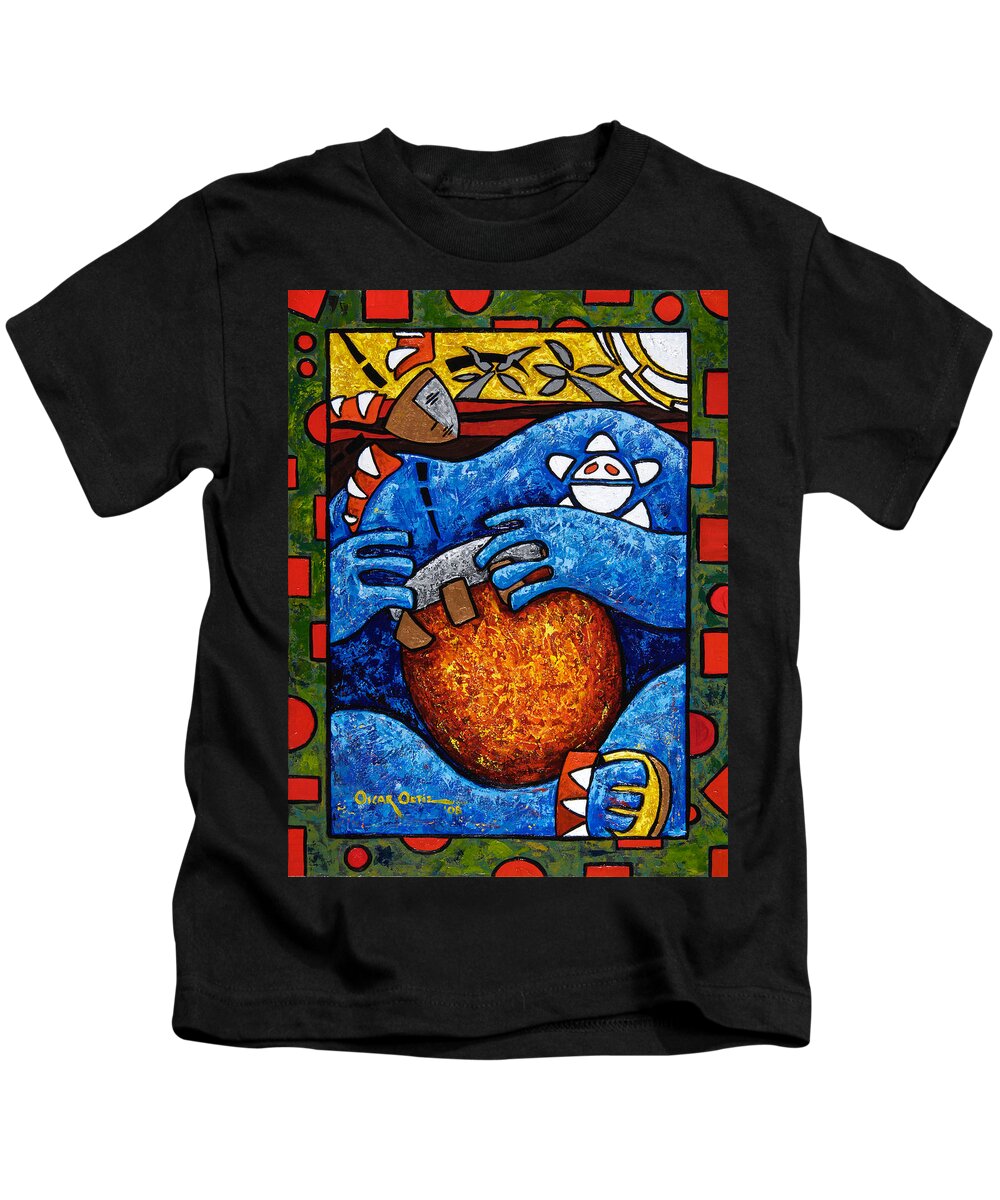 Puerto Rico Kids T-Shirt featuring the painting Conga on Fire by Oscar Ortiz