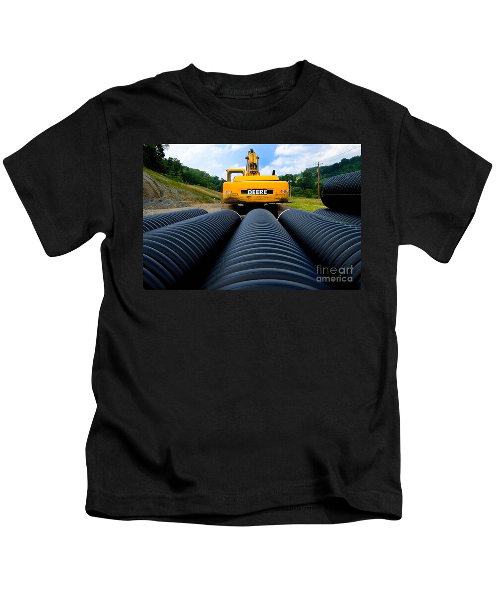 Backhoe Kids T-Shirt featuring the photograph Construction Excavator by Amy Cicconi