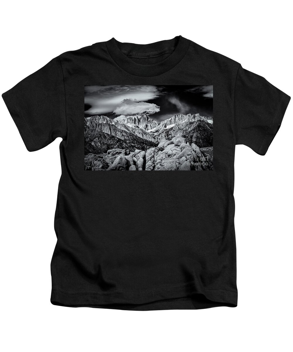 Alabama Hills Kids T-Shirt featuring the photograph Contrasting Elements by Jennifer Magallon
