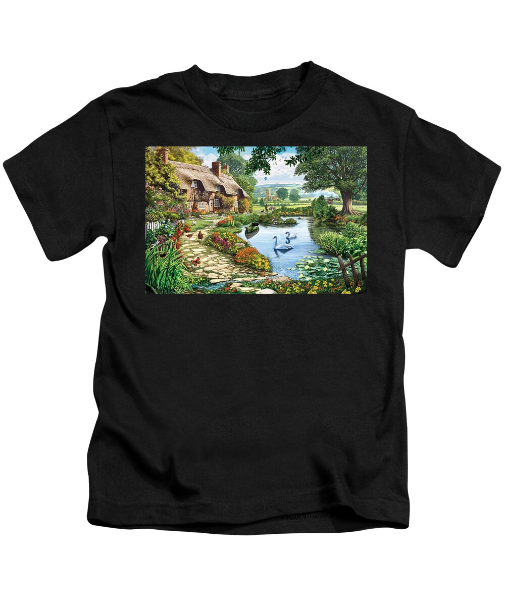 Steve Crisp Kids T-Shirt featuring the photograph Cottage by the Lake by MGL Meiklejohn Graphics Licensing