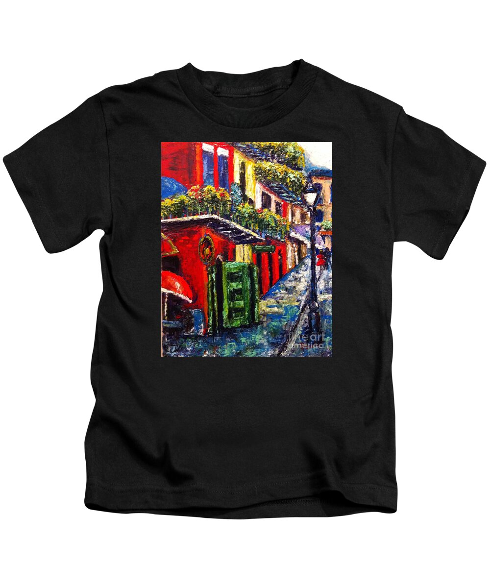 Cityscape Kids T-Shirt featuring the painting Couple in Pirate's Alley by Beverly Boulet