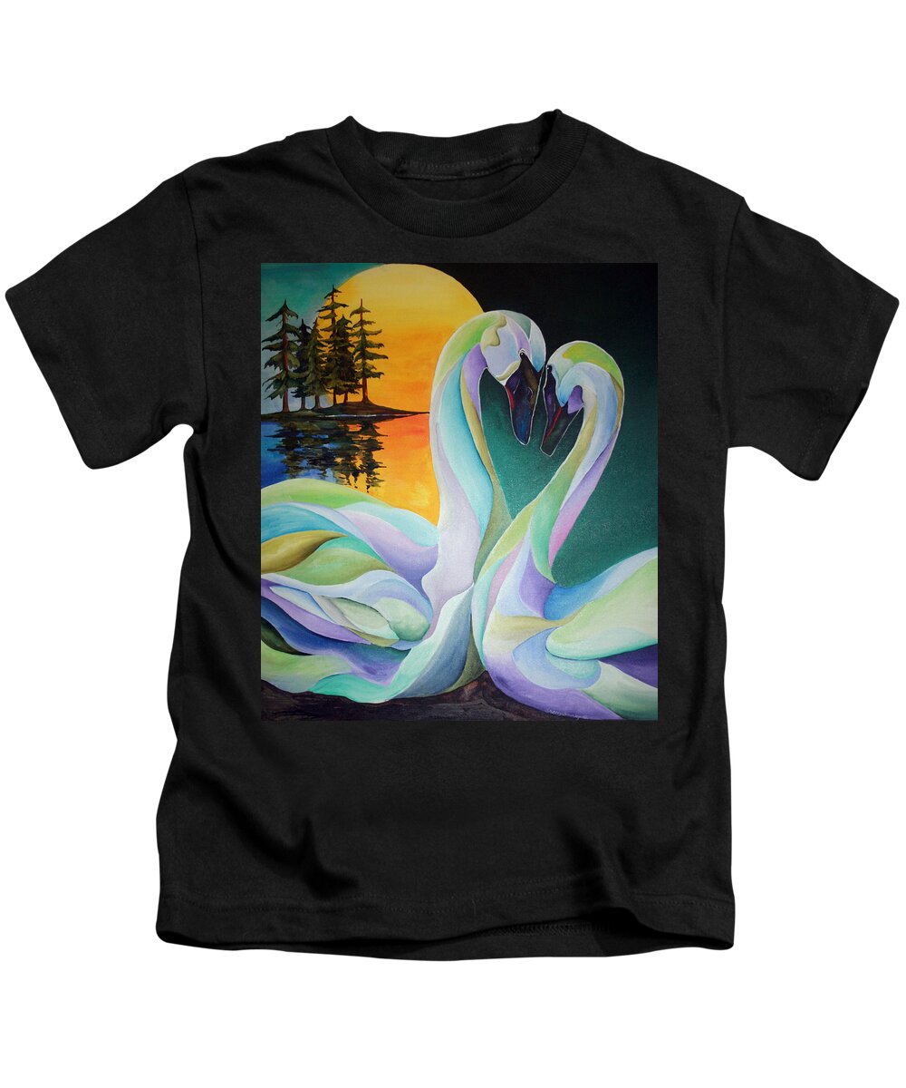 Swan Kids T-Shirt featuring the painting Courting by Sherry Shipley