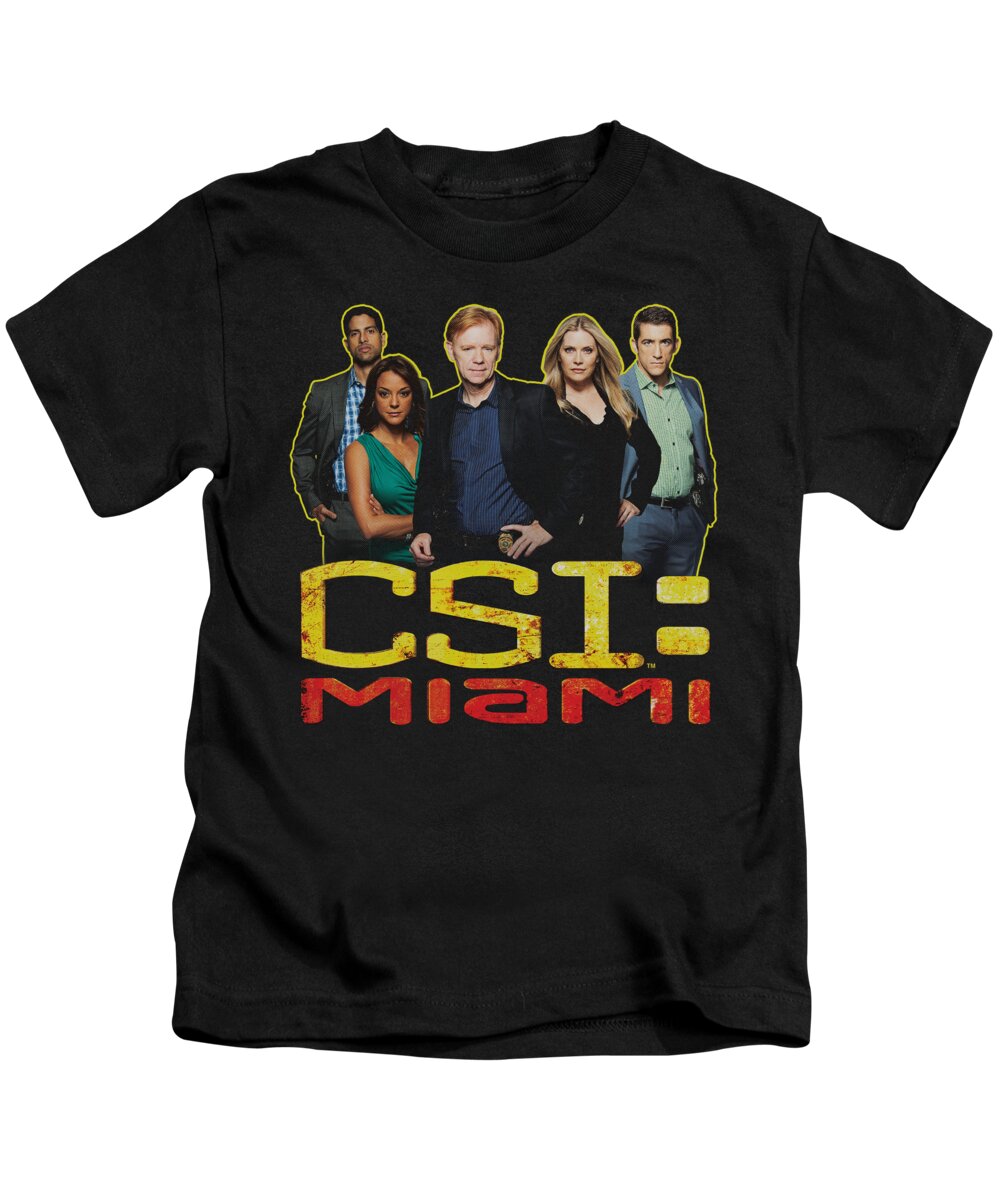  Kids T-Shirt featuring the digital art Csi Miami - The Cast In Black by Brand A