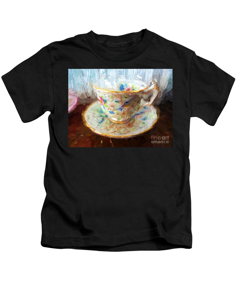 Tea Kids T-Shirt featuring the painting Cuppa Tea by Claire Bull