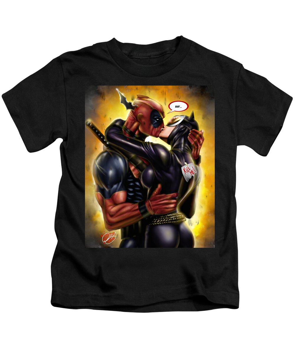 Xmen Kids T-Shirt featuring the painting Deadpool Win by Pete Tapang