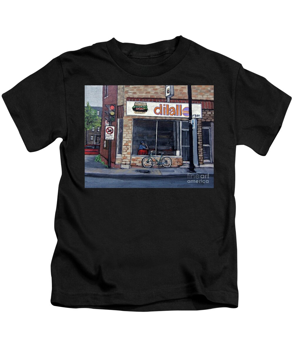 Dilallo Kids T-Shirt featuring the painting Dilallo Notre-Dame Ouest by Reb Frost