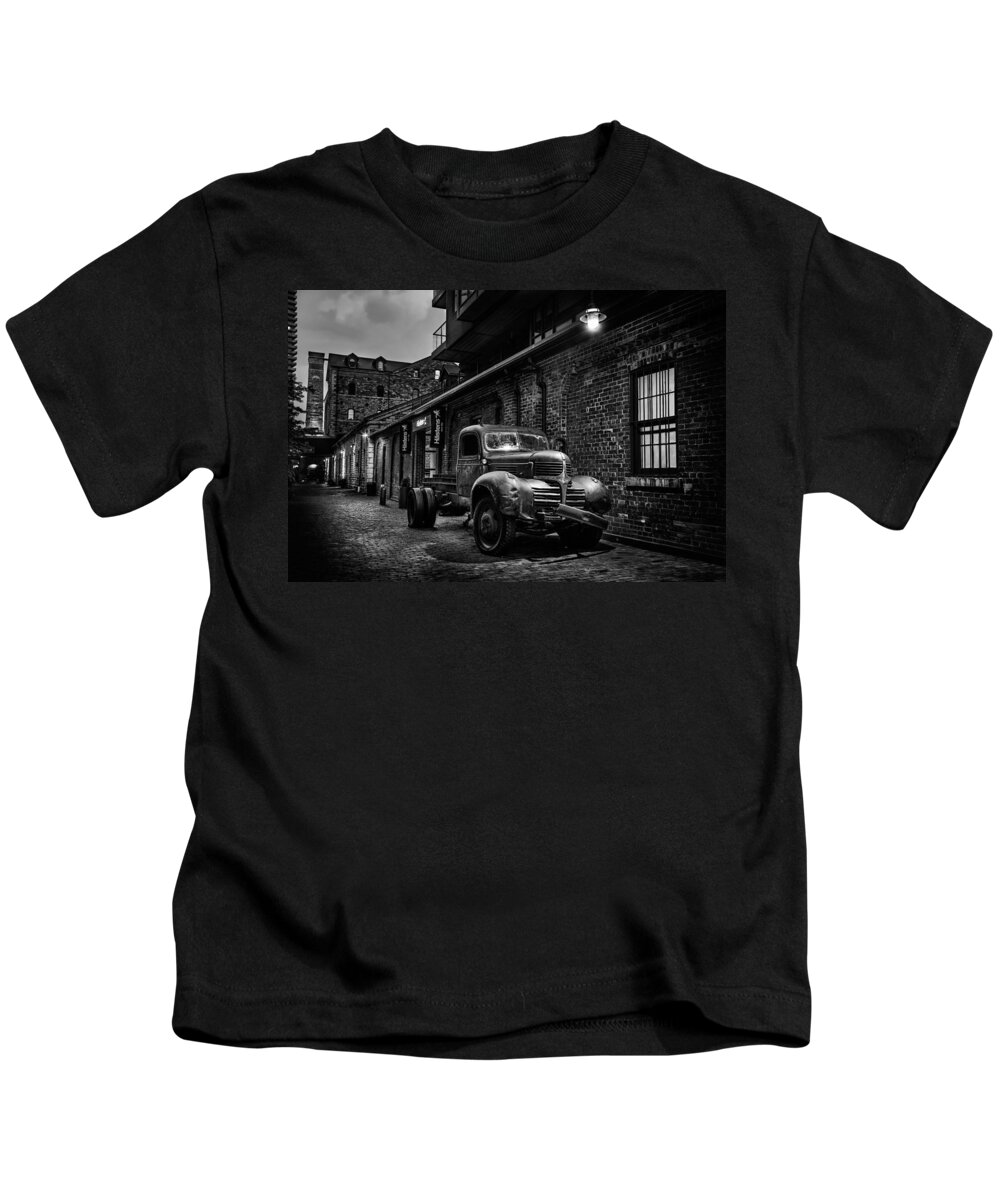 Toronto Kids T-Shirt featuring the photograph Distillery District Toronto Mono by Ian Good