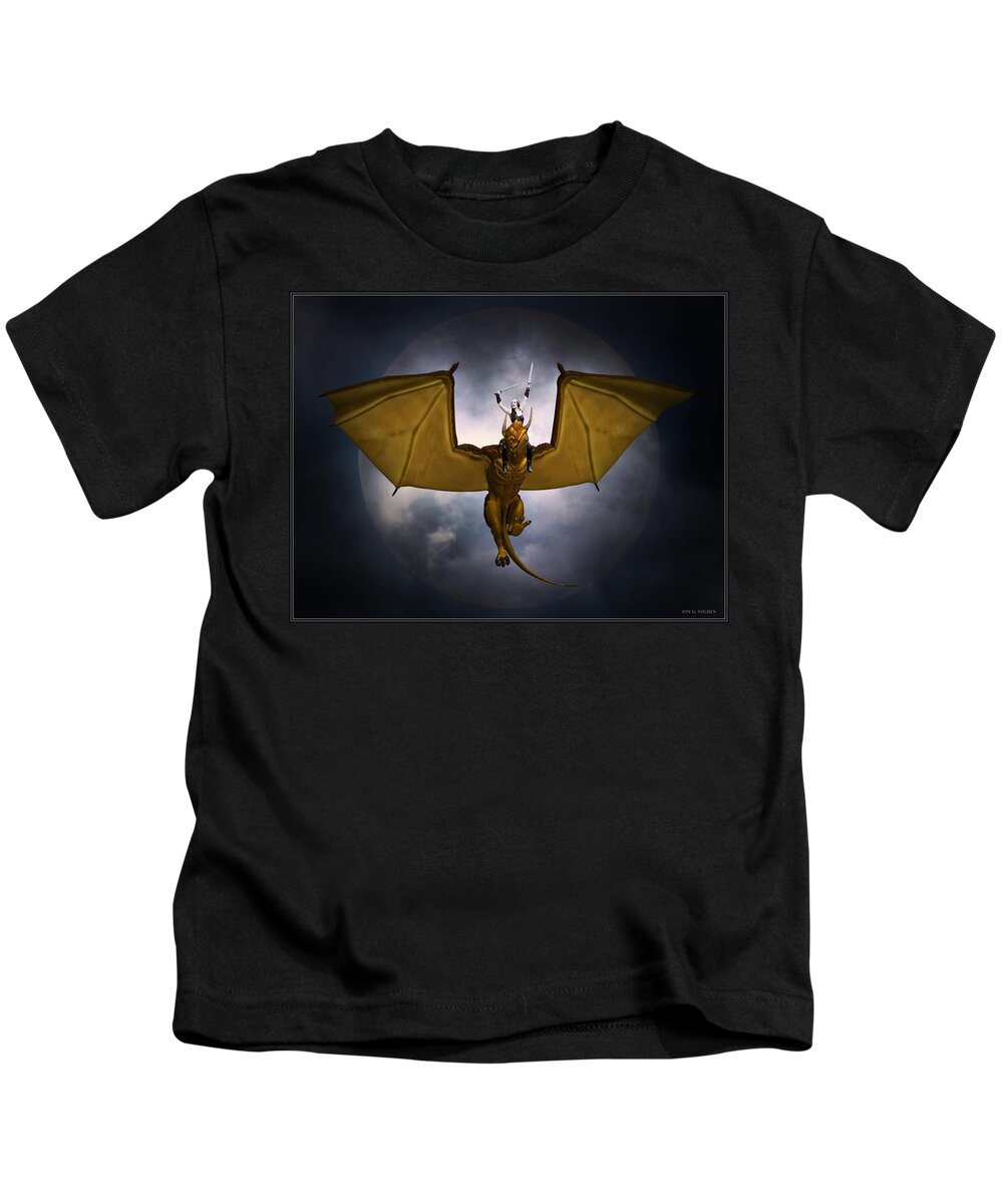 Dragon Kids T-Shirt featuring the painting Dragon Rider by Jon Volden