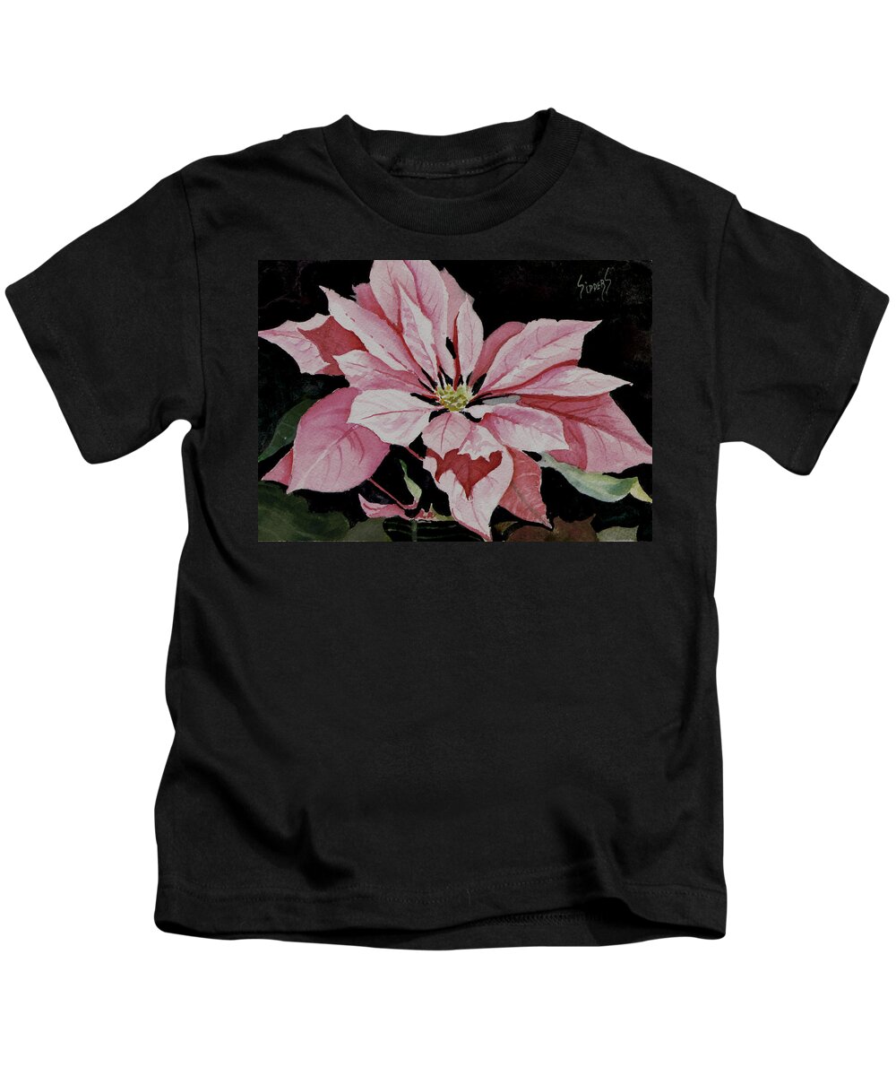 Poinsettia Kids T-Shirt featuring the painting Dustie's Poinsettia by Sam Sidders