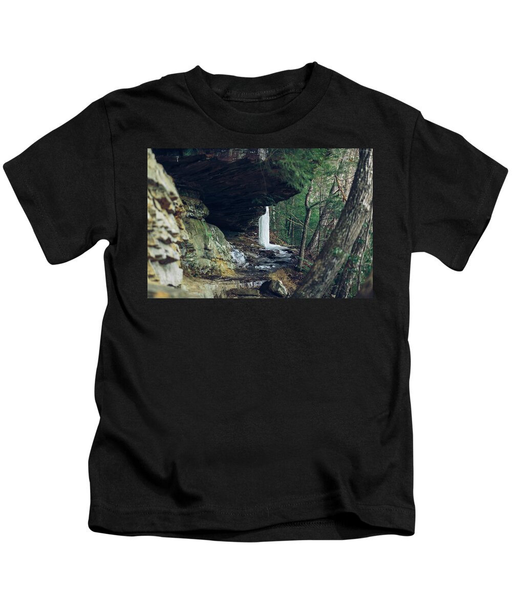 1st Kids T-Shirt featuring the photograph EagleFalls Trail in Winter by Amber Flowers